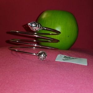 18k Plated Leaf & Ball Wrap Cuff in Silver & White